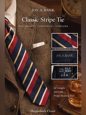 JOS. A. BANK Classic Red Navy Stripe Tie 56” Preppy Business